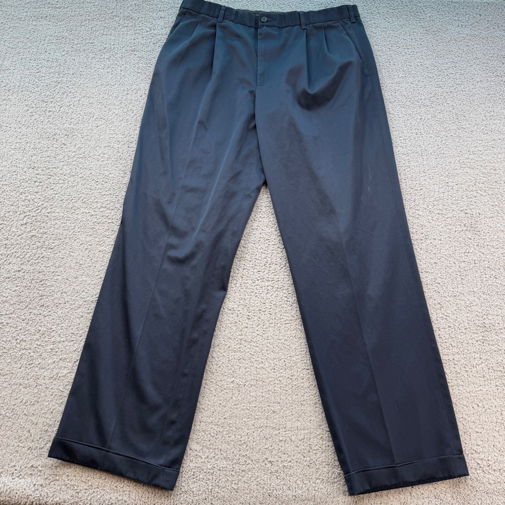Dockers Collection Mens Navy Blue Pleated Relaxed Fit Cotton Chinos 36x34 Cuffed